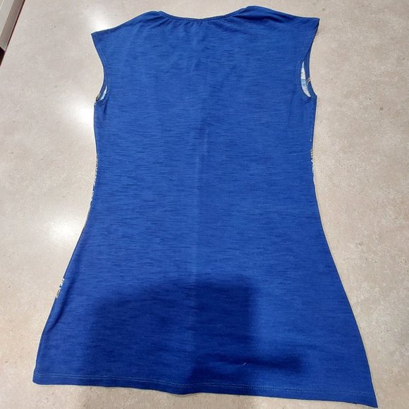 LE CHATEAU Women's Paisley Print Sleeveless Knit Top - Royal Blue/Black -XXS/TTP - Picture 3 of 6